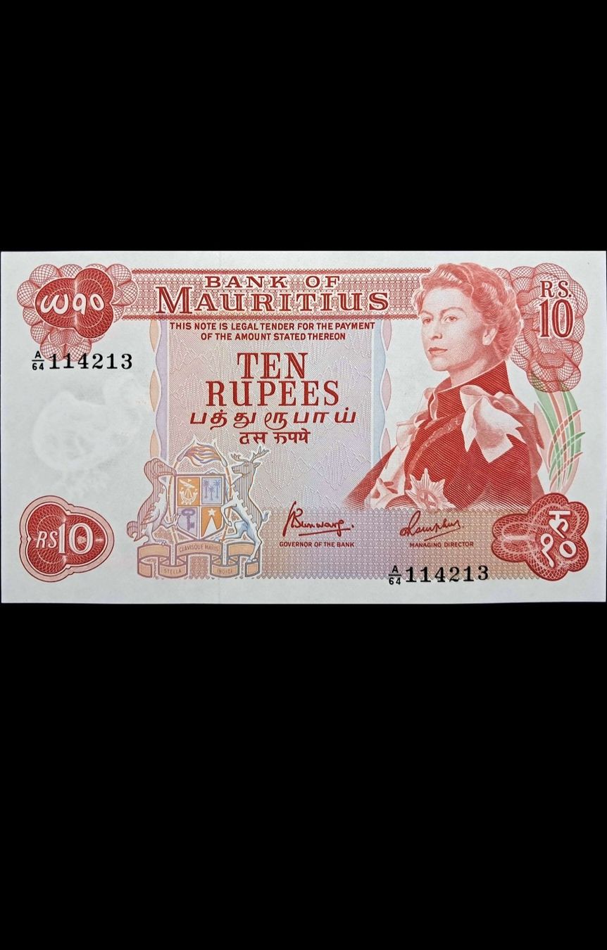 Banconote: Mauritius 10 Rupees 1967 Unc – Nuovo e nell'imballaggio originale da Lufingen venduto da E-Auktion
