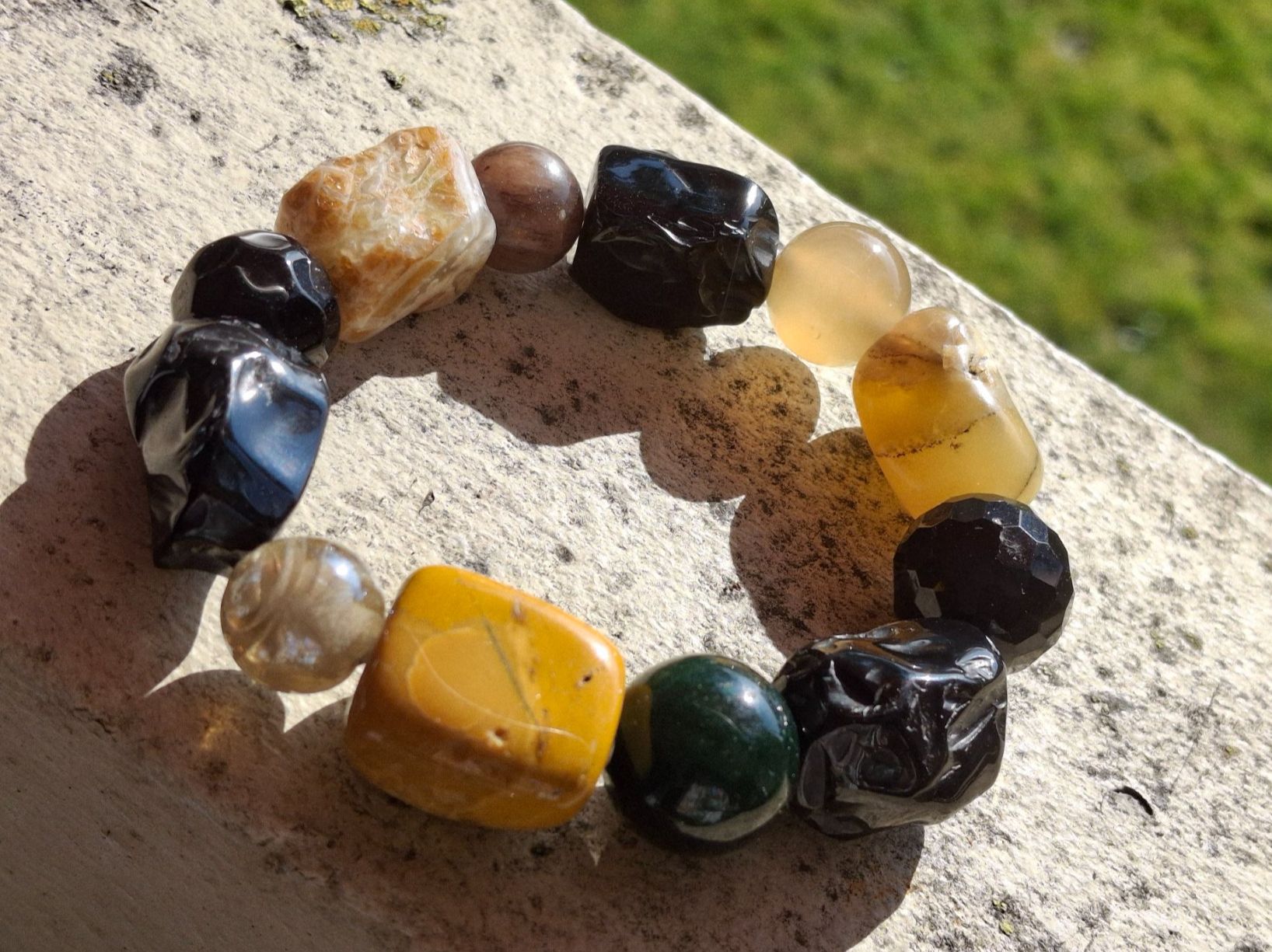 Bracciali & Braccialetti: Wunderschönes Jaspis, Jasper, Achat & Onyx Armband  7cm – Nuovo (secondo la descrizione) da Münchenbuchsee venduto da babilibern