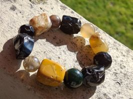 Wunderschönes Jaspis, Jasper, Achat & Onyx Armband  7cm