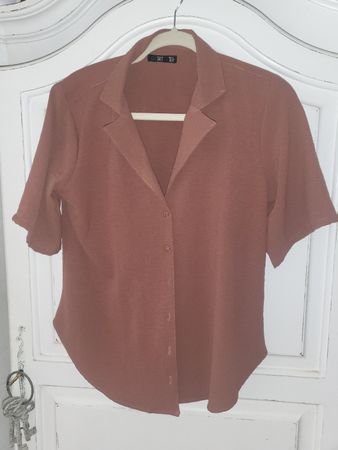 Bluse Closet altrosa Kurzarm Kragen Grösse L neuwertig