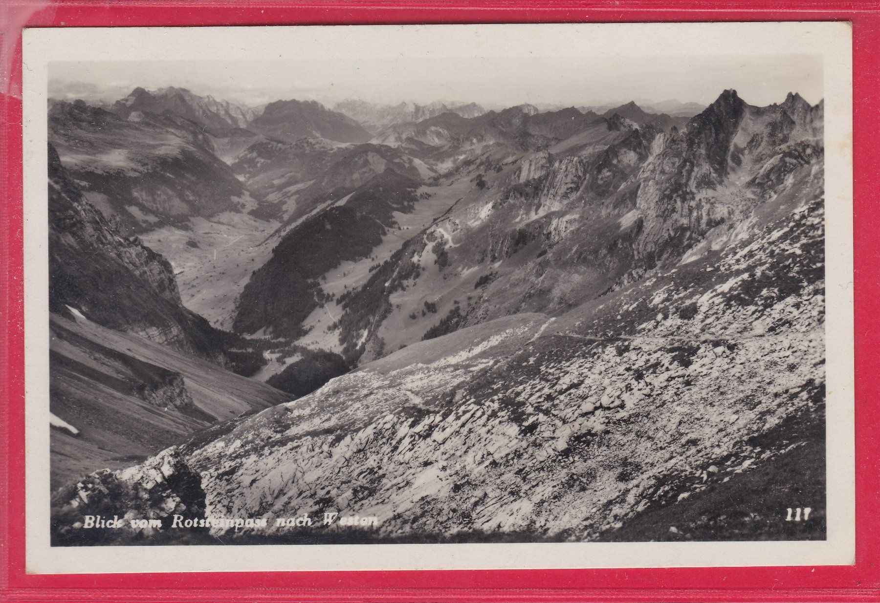 Ansichtskarten: BLICK VOM ROTSTEINPASS NACH WESTEN, 24.8.1935 – Gebraucht aus Oberrieden von Gebirgsstelze