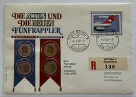 Umschlag mit 4 Fünffränklern Erstausgabetag 1. Juni 1981