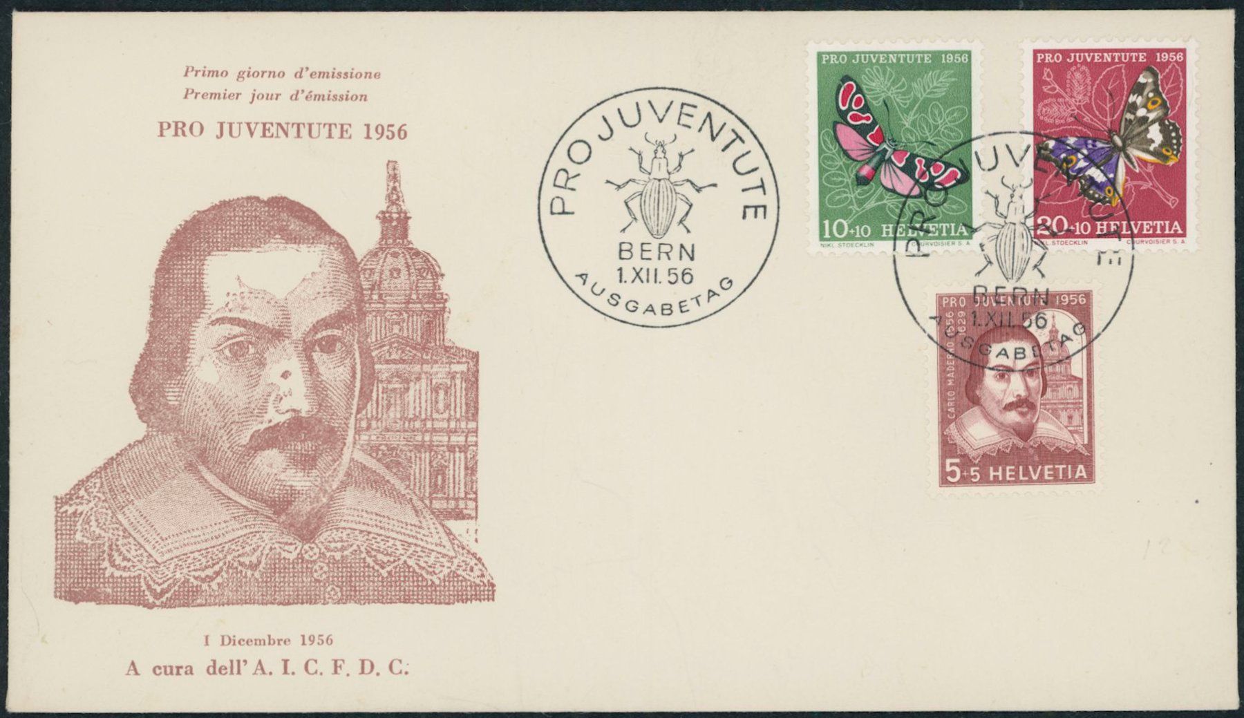 Tutti i francobolli: 1956 - Pro Juventute - Ersttagsbrief FDC ET – Usato da Schindellegi venduto da leecollect 1