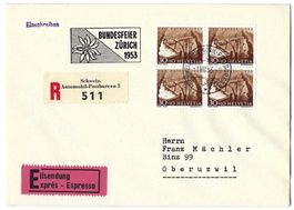 1953 portogerechter Pro Patria Expressbrief, Bundesfeier-St.