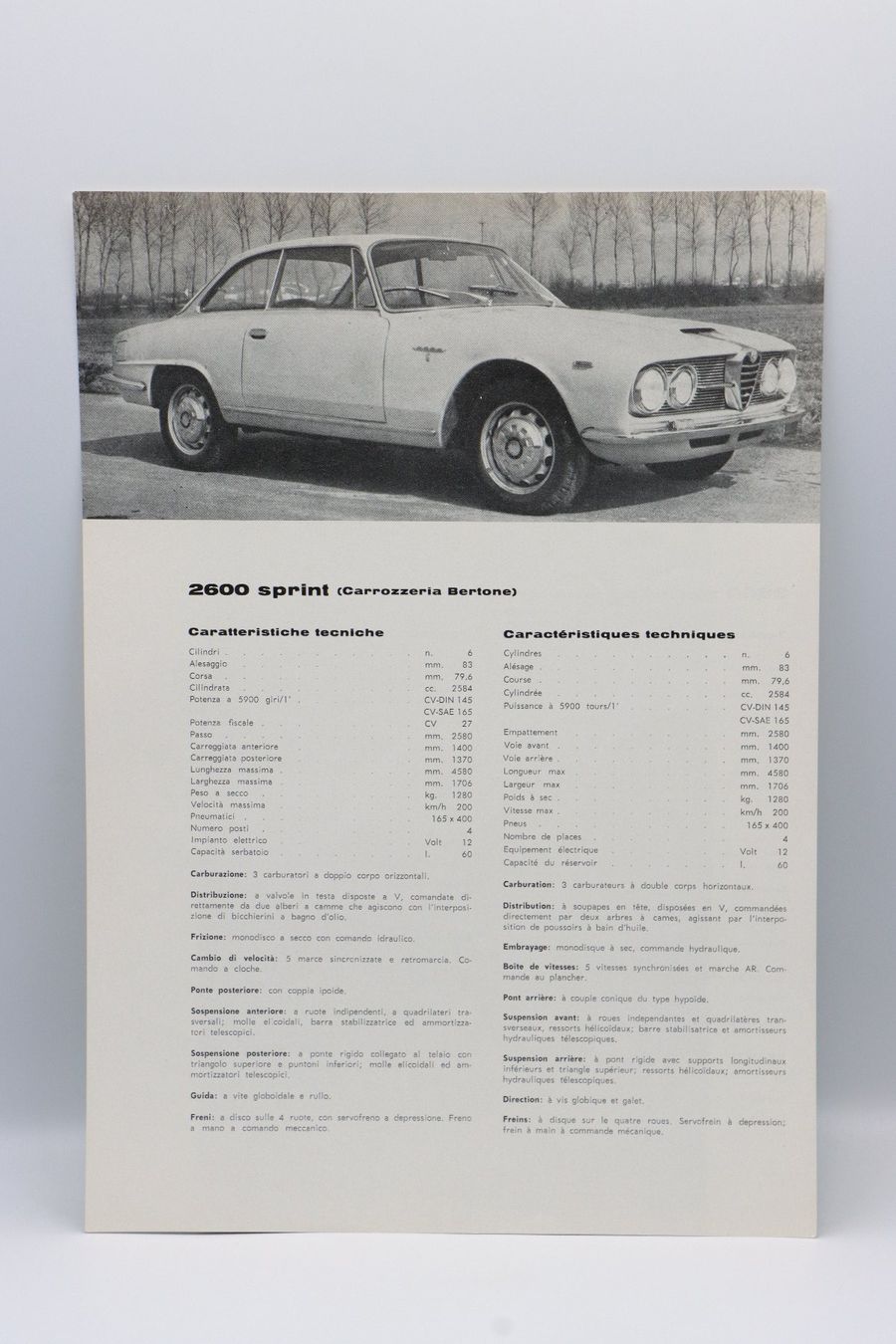 Alfa Romeo Documenti: Alfa Romeo 2000 Sprint Bertone 1964 Prospektblatt – Usato da Bühl b.Aarberg venduto da Collectorpassions