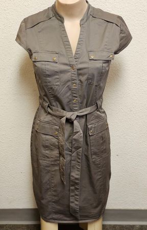 H&M Damen Kleid Safari Stil Taupe Gr. 36 Gürtelkleid Sommerk