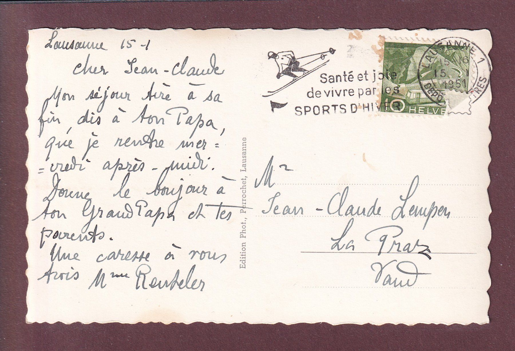Cartoline postali: LAUSANNE - St. François - 1951 – Usato da Pully venduto da nicecards 1