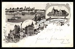 Litho Rapperswil, Ortsansicht, Bahnhof, 