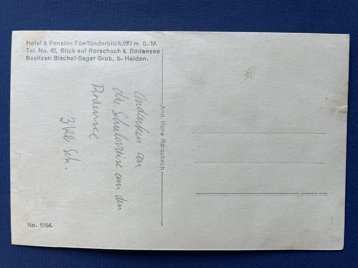 Cartoline postali: Alte Ansichtskarte Rorschach/Bodensee, Hotel Fünfländerblick – Usato da Neuhausen am Rheinfall venduto da Arielle55 1