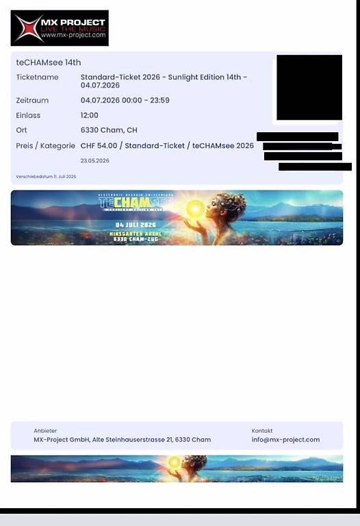 Biglietti: 1x Ticket TechCHAMsee - Standartticket 04.07.2026 – Usato da Küssnacht am Rigi venduto da lau_yl8s