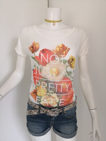 🤩MANGO CREPE T-SHIRT ECRU & BLUMEN-DRUCK NEU & D&G P.