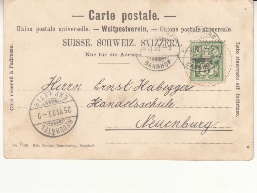 Cartoline postali: Burgdorf 1903 – Usato da Bürglen TG venduto da StampGraf 1