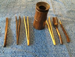 Tee-Set, Teezubehör aus Holz, 7-teilig, Top Zustand