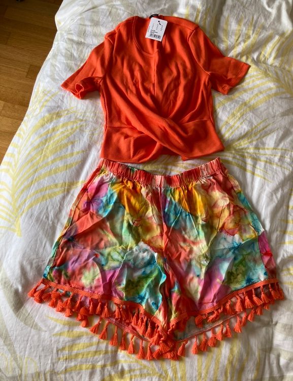 Set Estivo Per Bambino Con Stampa Lettera E Pantaloncini A Righe – 95% Cotone, Maniche Corte, Elastico In Vita, Taglie 6-12M A 3-4 Anni - 2