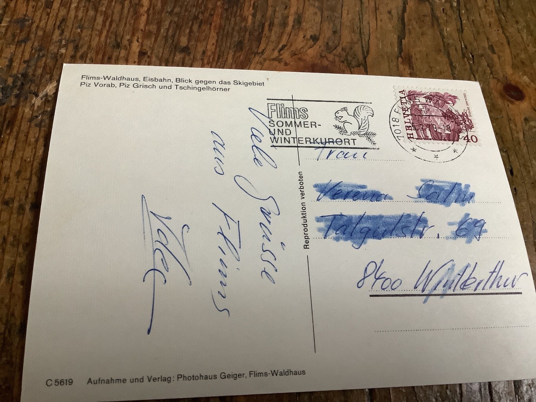 Cartoline postali: Winterliche Ansichtskarte von Flims mit Eisbahn, alt! – Usato da Flaach venduto da Monisoldshop 1