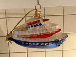 Hübscher Weihnachtsanhänger, Schiff aus Glas, neuwertig