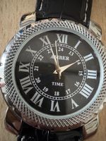 Herren Uhr Lederarmband schwarz mit Römischen Ziffern