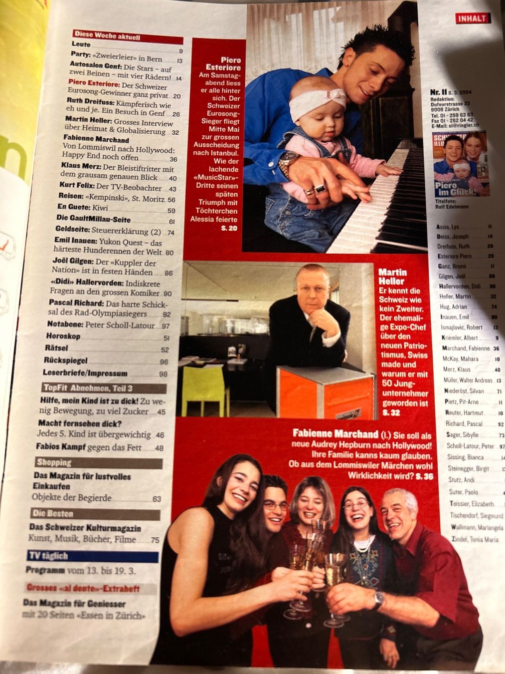 Riviste & Magazine: Schweizer Illustrierte 8.3.2004 fabienne marchand piero este – Usato da Champfèr venduto da Rothli 1