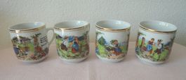 Kaffee-Tassen mit witzigen Versen/goldigem Rand 4Stk. Neu