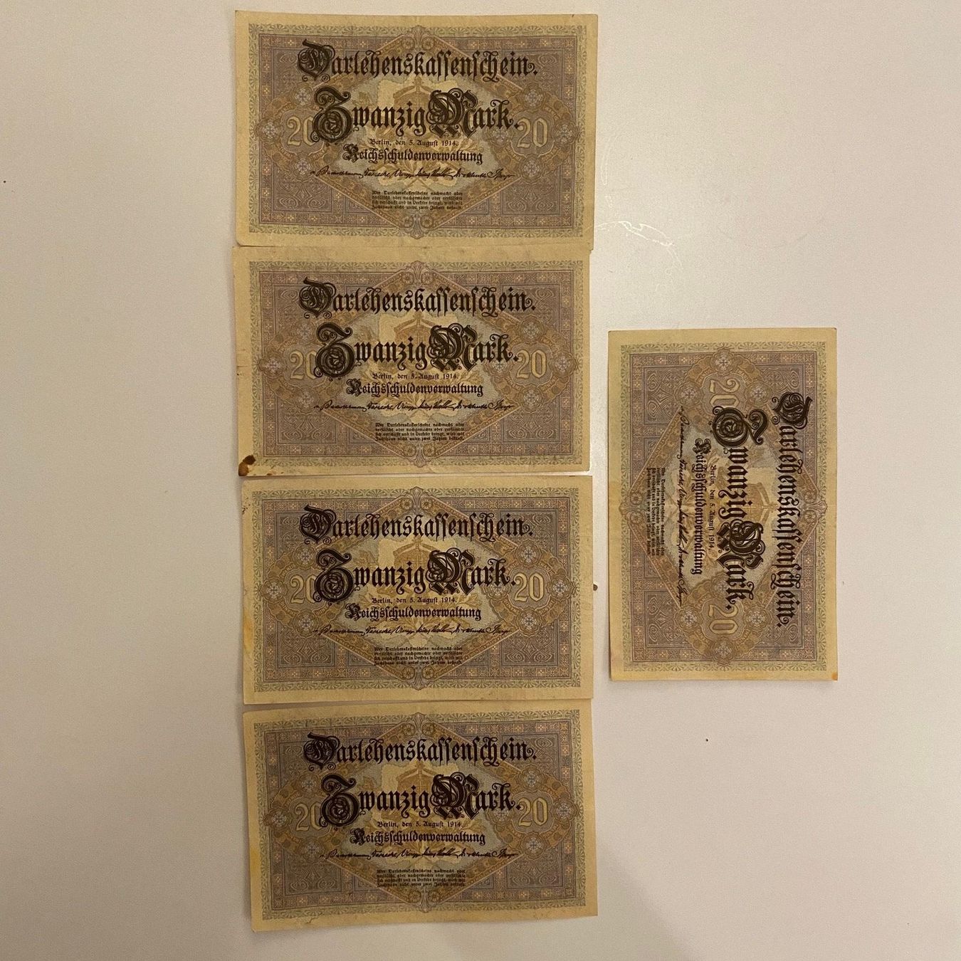 Banconote: Zwanzig Mark - Reichsbanknote - 1914 -  20 Mark - selten – Usato da Strengelbach venduto da alexandre09 1