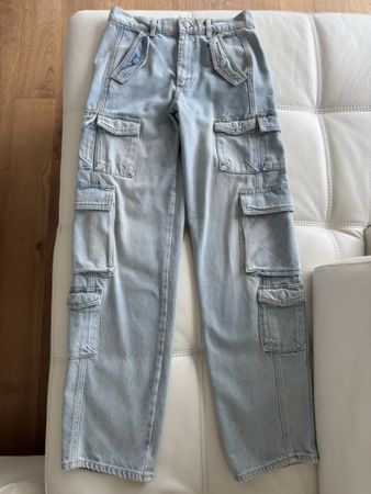 New Zara Blue Cargo Jeans, Size 34/XS