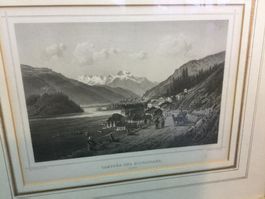 Antiker Stahlstich Campfer und Silvaplana Gold Rahmen