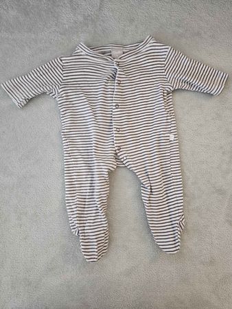 Baby Strampler Smile gestreift braun weiss Grösse 56