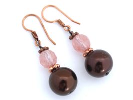 Rosenquarz Ohrhänger Antikkupfer - Ohrringe neu handmade
