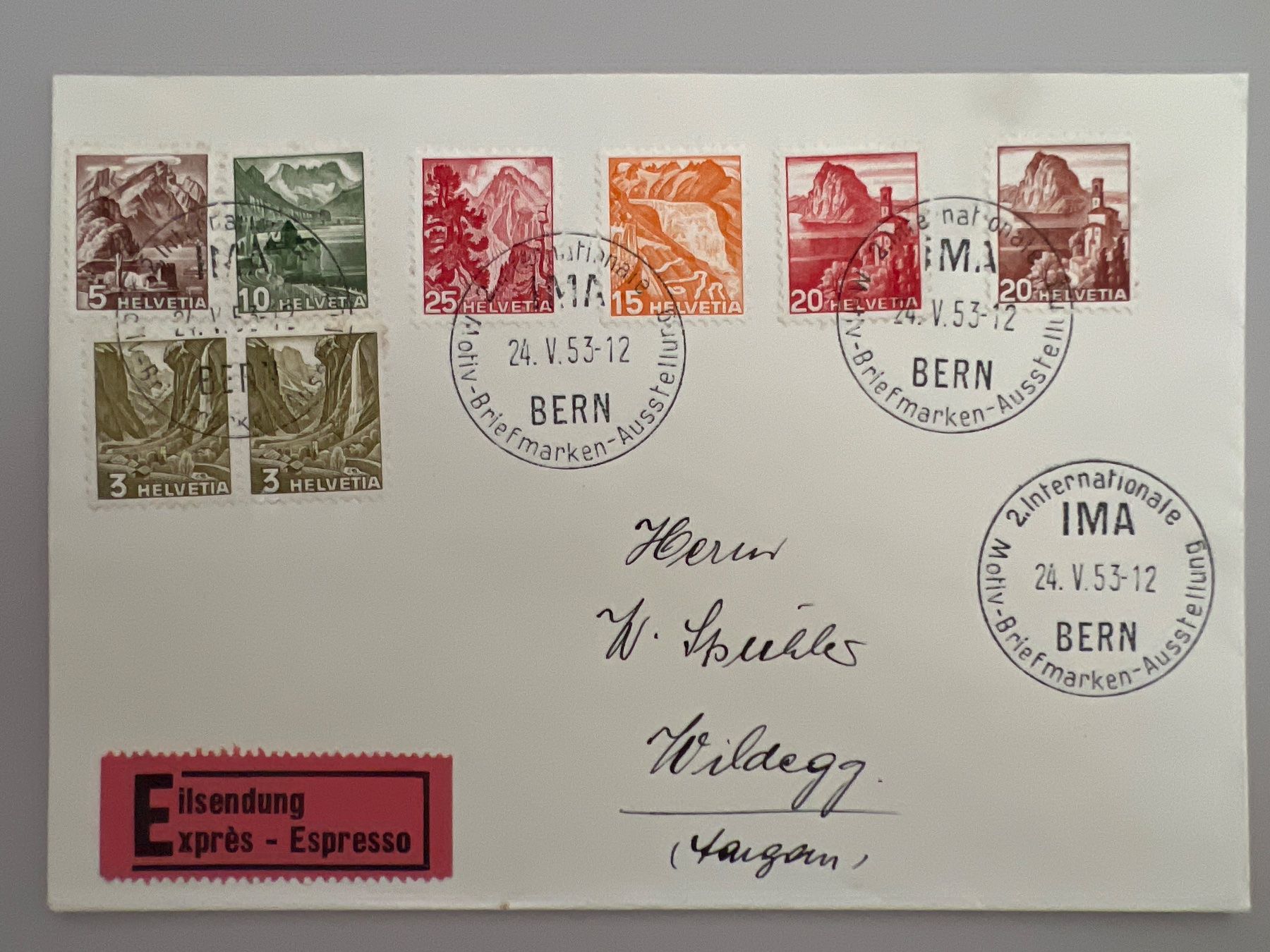 Tutti i francobolli: 1953 IMA Landschaftsbilder Express Brief 6 Farben – Usato da Buchrain venduto da wmm