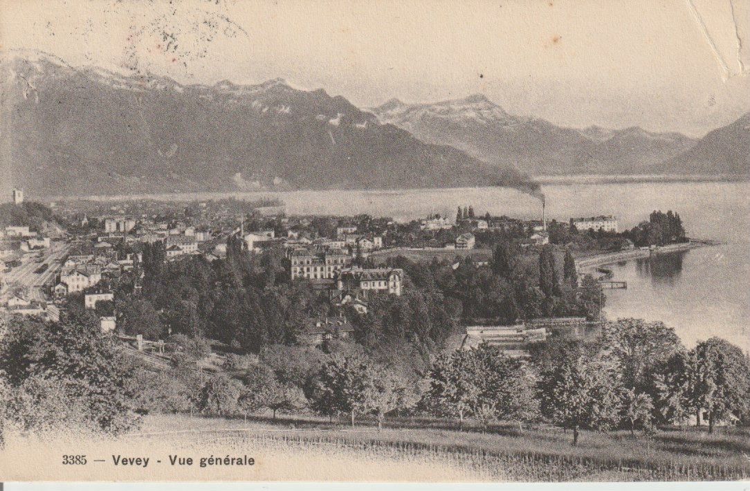 Cartoline postali: CH 123 Vevey, Vue générale, 1914 – Usato da Freienbach venduto da Bhaltis