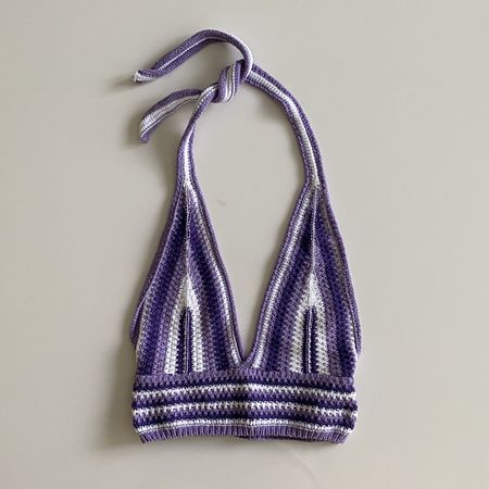 Gehäkeltes Top, Lila/Weiss, Sommer, Made in Italy
