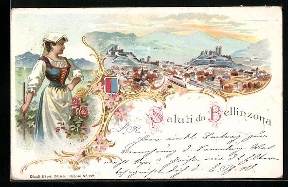 Cartoline postali: Litho Bellinzona, Panoramablick auf die  – Usato da Berlin venduto da bartko-reher