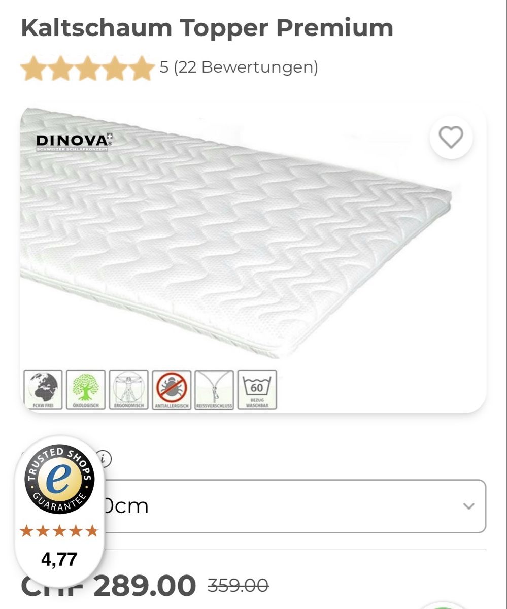Materassi: Topper 90x200cm 7cm dick – Usato da Sissach venduto da Senf4455