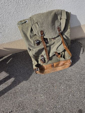 Schweizer Armee Rucksack Salzsturm Canvas Leder gebraucht