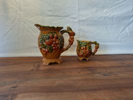 Krug und Kännchen Majolika Früchteoptik antikes Set