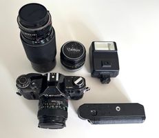 Canon AE-1 Set, 3 FD Objektiven, Power Winder, Blitz