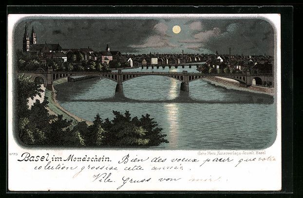 Ansichtskarten: Lithographie Basel, Stadtpanorama – Gebraucht aus Berlin von bartko-reher