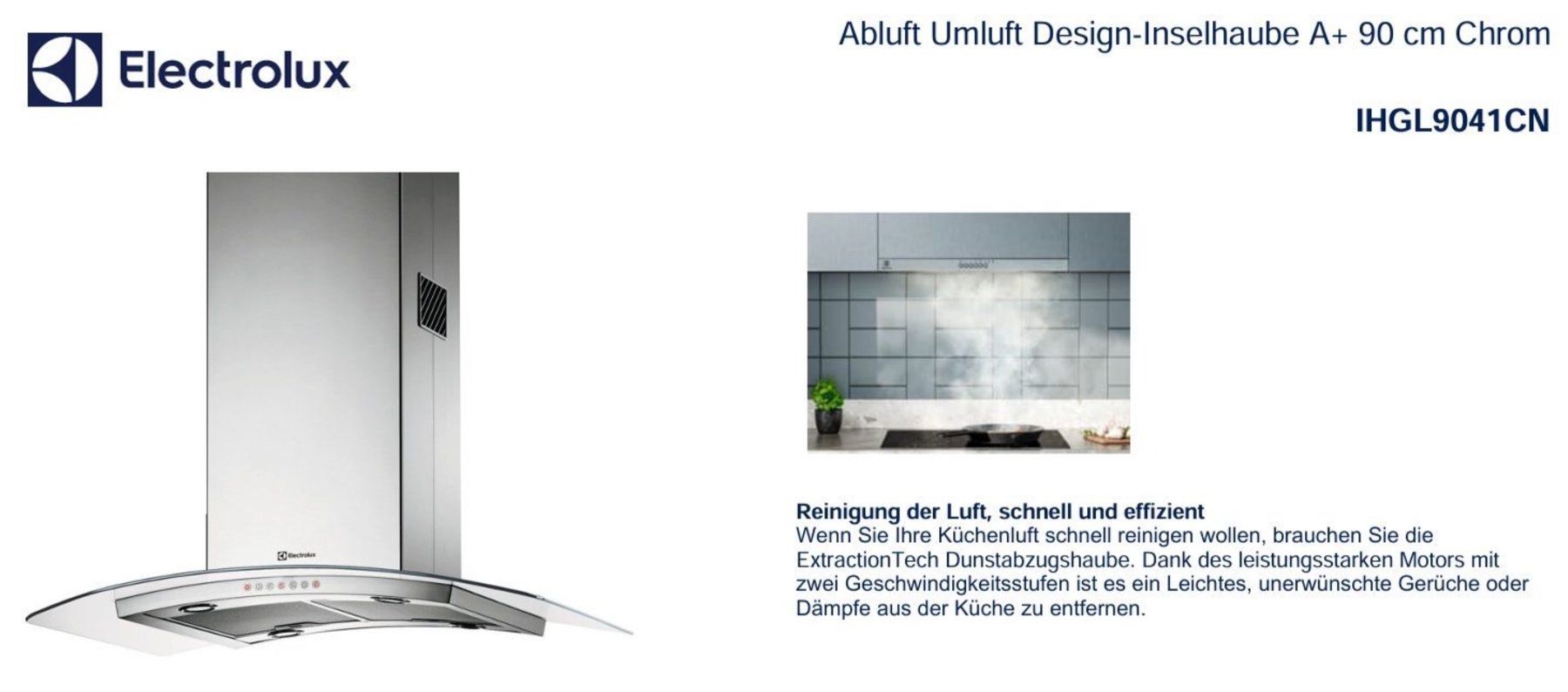 Electrolux Cappe di aspirazione: Electrolux Inselhaube IHGL9041CN – Usato da Aedermannsdorf venduto da pat_n9hv 1