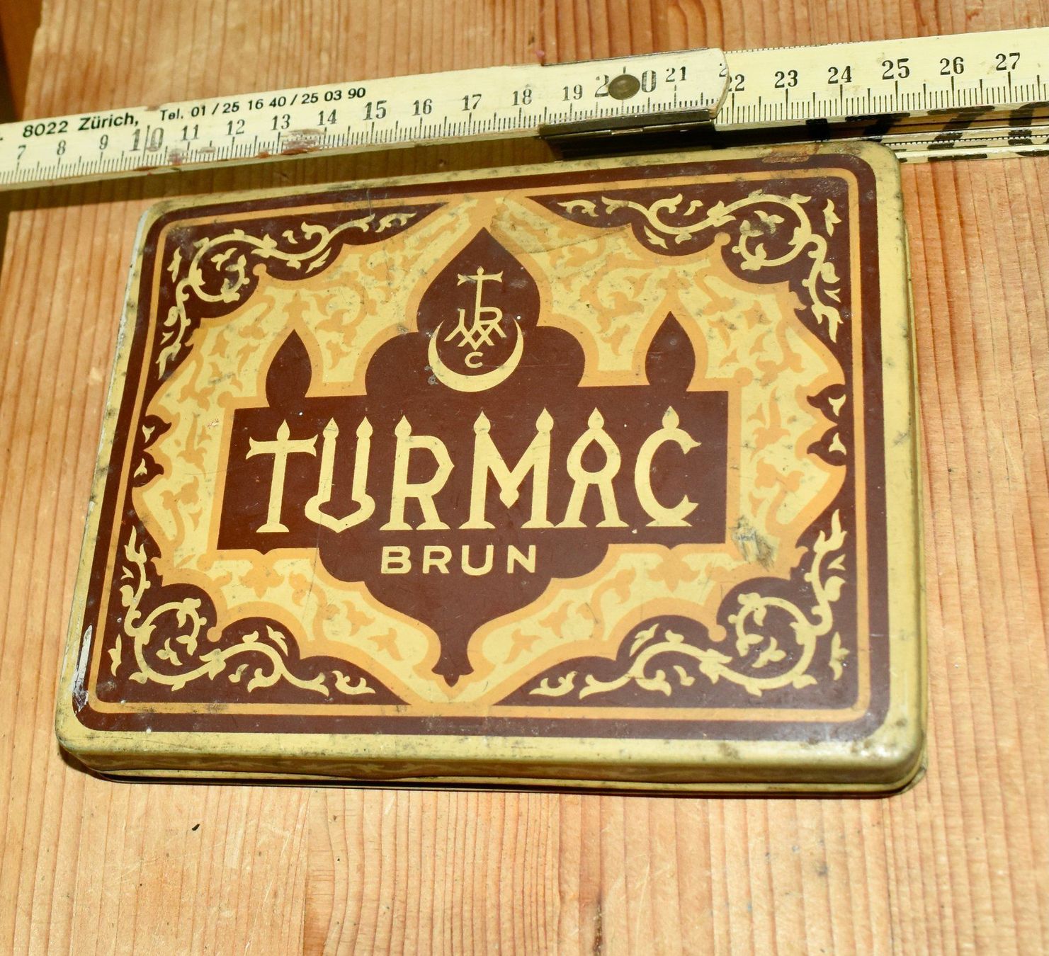 Barattoli: ANTIKE BLECHDOSE Turmac BRUN schmal – Usato da Pfaffhausen venduto da mono_rec 1