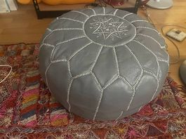 Marokkanischer Pouf lederhocker hocker sitzkissen grau