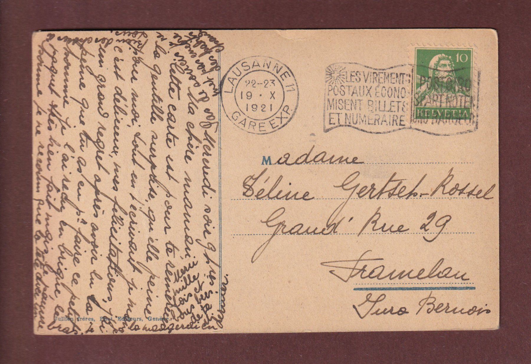 Cartoline postali: Panorama du LAC LEMAN - 1921 – Usato da Pully venduto da nicecards-shop 1