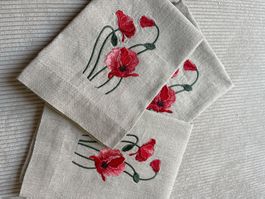 Leinen Serviette, bestickte Serviette, Natur Farbe