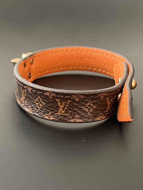 Bracelet bracelet en cuir authentique Louis Vuitton Eclipse monogramme  noir/arge