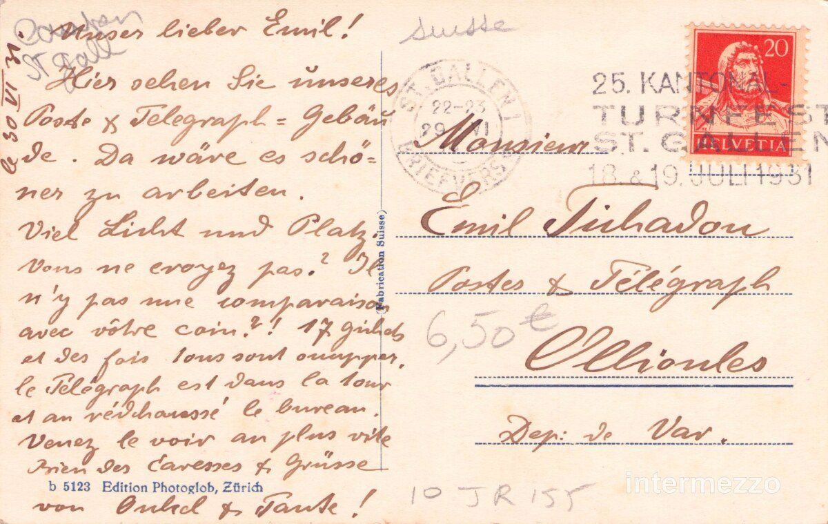 Cartoline postali: St. Gallen // 1931 Post Bahnhof // Sommer – Usato da Basel venduto da intermezzo12 1