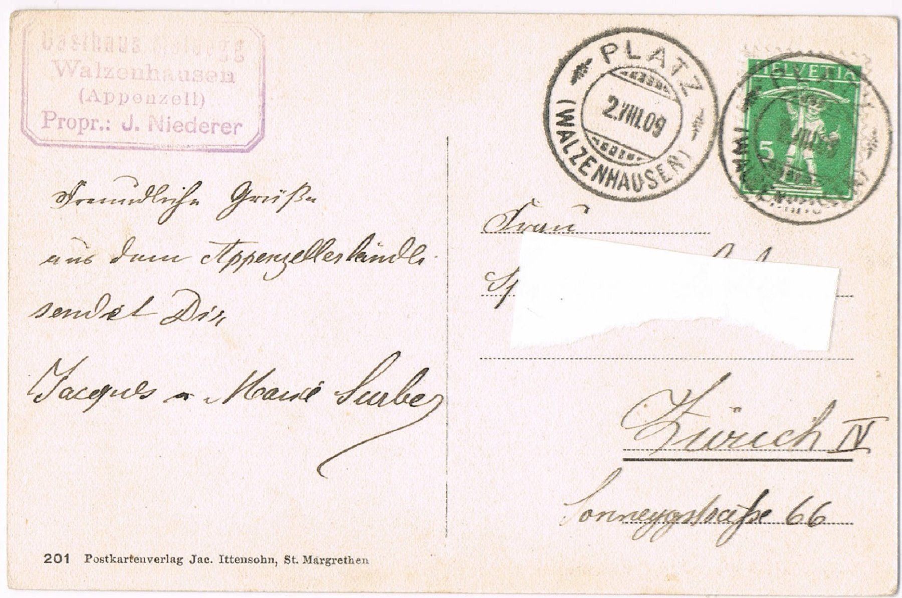 Cartoline postali: Meldegg-Walzenhausen Platz – Usato da Buchs AG venduto da Baerfisch 1