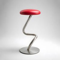 Designer Barhocker mit rotem Sitz, Metallfuss
