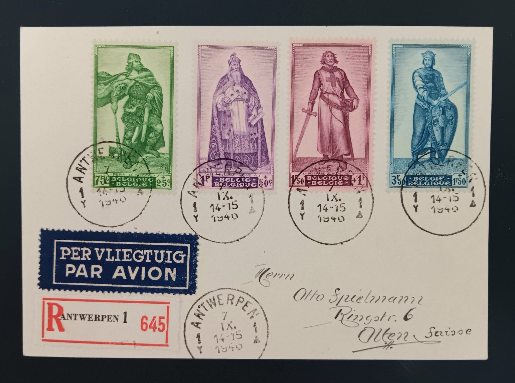 Alle Briefmarken: Belgien, Flugpost / Einschreiben ANTWERPEN - OLTEN – Gebraucht aus Holderbank AG von DINOS-PHILA