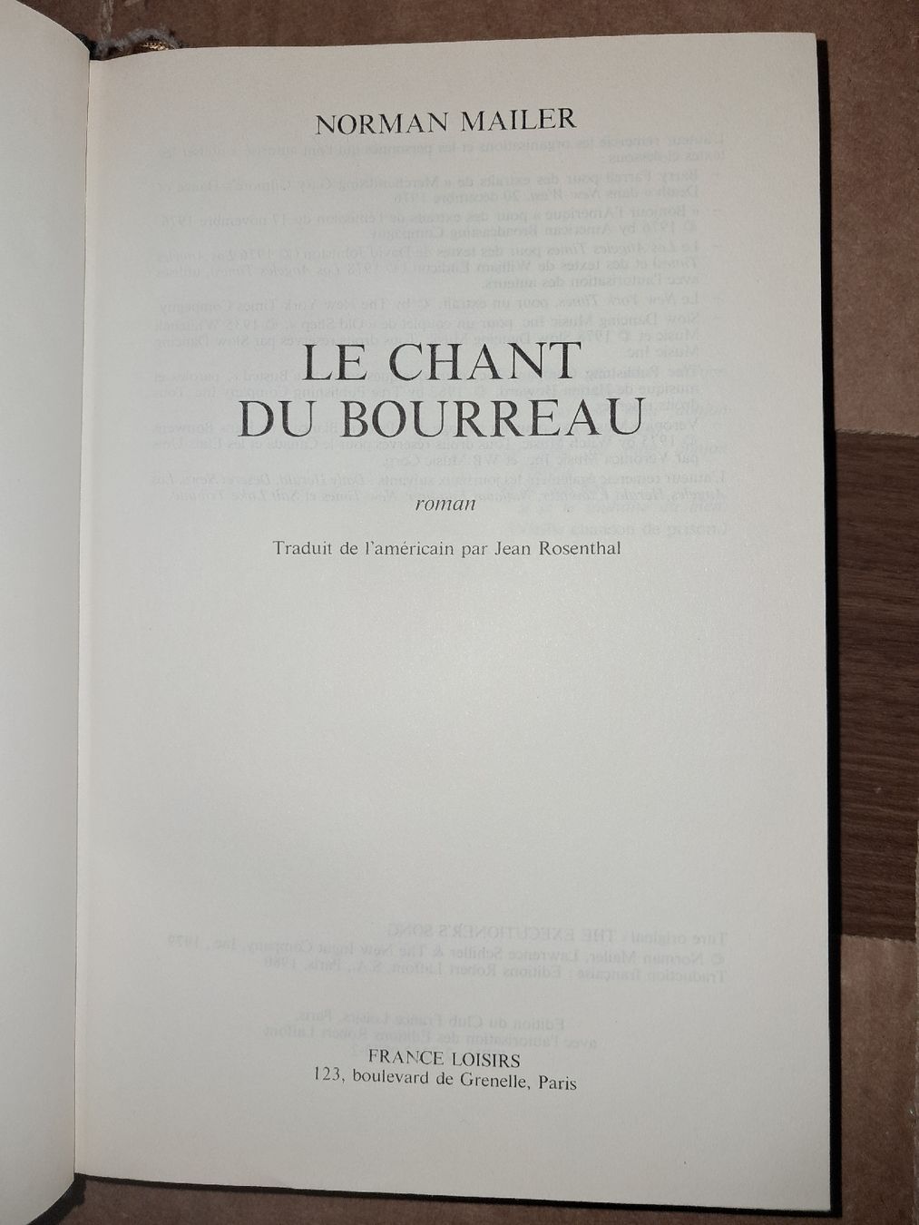 Bücher: Le Chant du bourreau Roman de Norman Mailer – Gebraucht aus Le locle von juliensaran 1