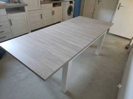Großer Esstisch / Küchentisch ausziehbar (Holzoptik / Weiß)
