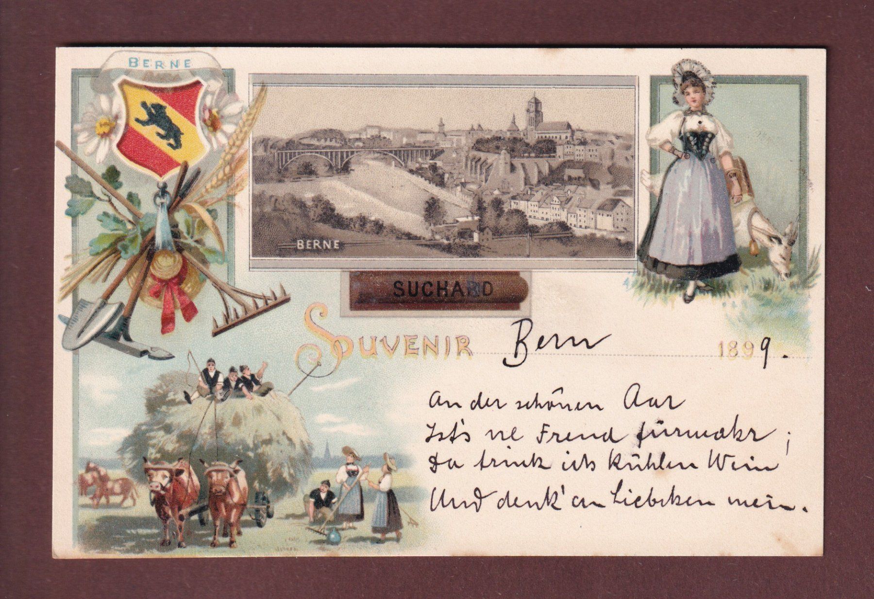 Cartoline postali: Souvenir de BERNE - 1899 Suchard – Usato da Pully venduto da nicecards
